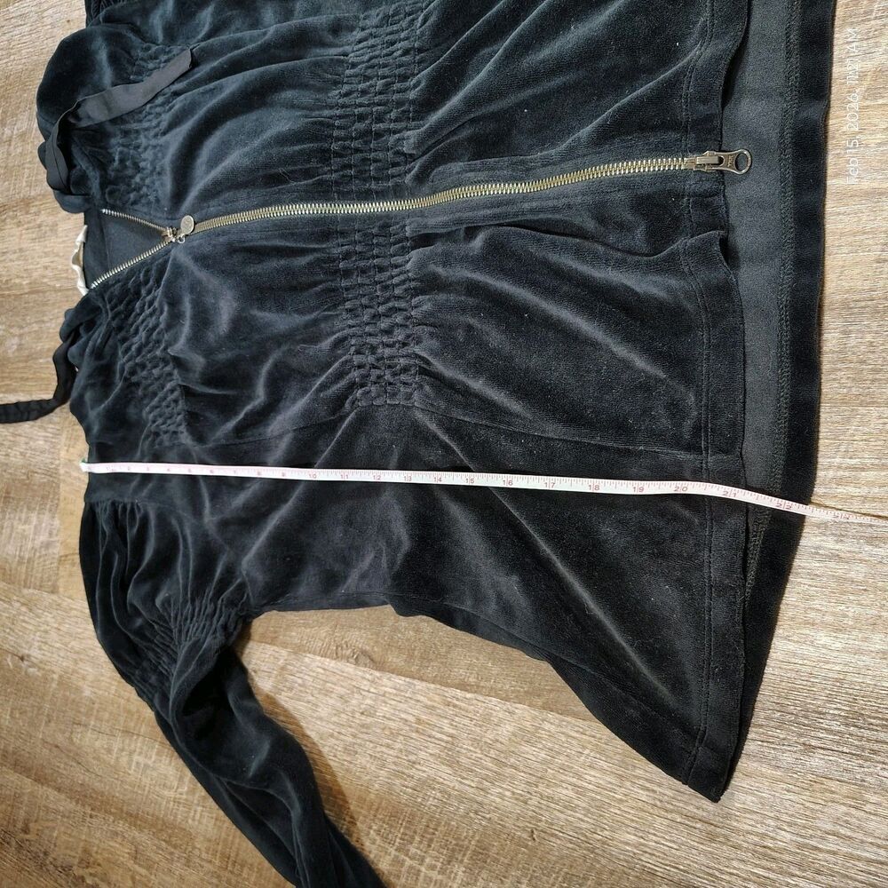 Odd Molly Velour Zip Hoodie Womens Sz 3 Large Black Smocked Waist Hooded Jacket - Picture 5 of 8